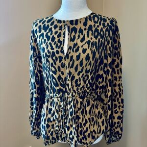 Banana Republic Leopard Print Peplum Blouse in Tan and Black